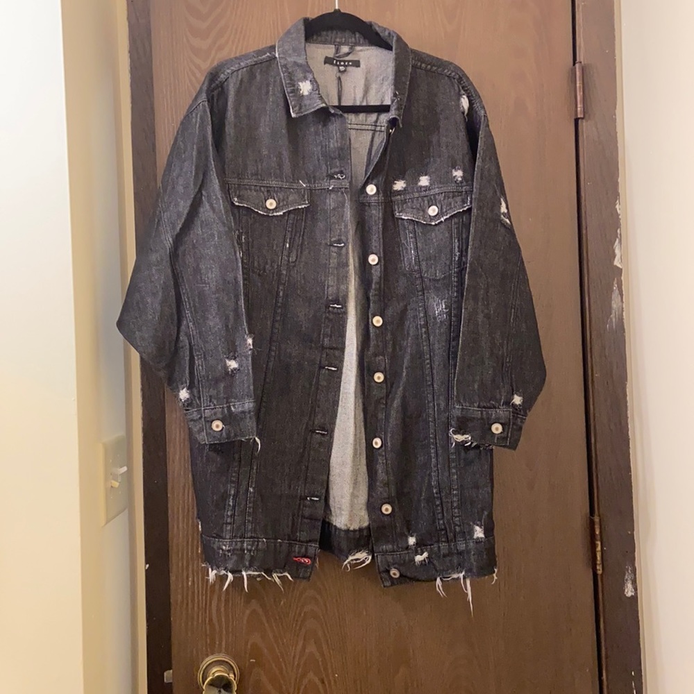 Black distressed denim jacket